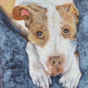 Miniature 3x3 inch canvas acrylic pet painting with small black easel