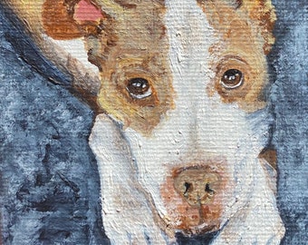 Miniature 3x3 inch canvas acrylic pet painting with small black easel
