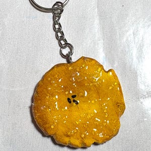 Handmade handpainted Puerto Rican Caribbean food salted tostones fried plantain fritter on silver keychain