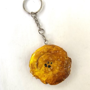 Handmade handpainted Puerto Rican Caribbean food salted tostones fried plantain fritter on silver keychain