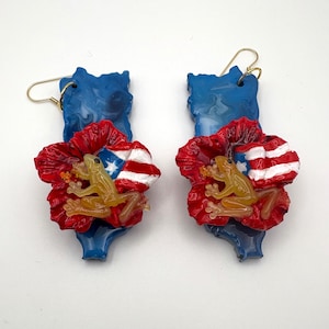 Puerto Rico shaped Puerto Rican flag, coqui, and amapola earrings