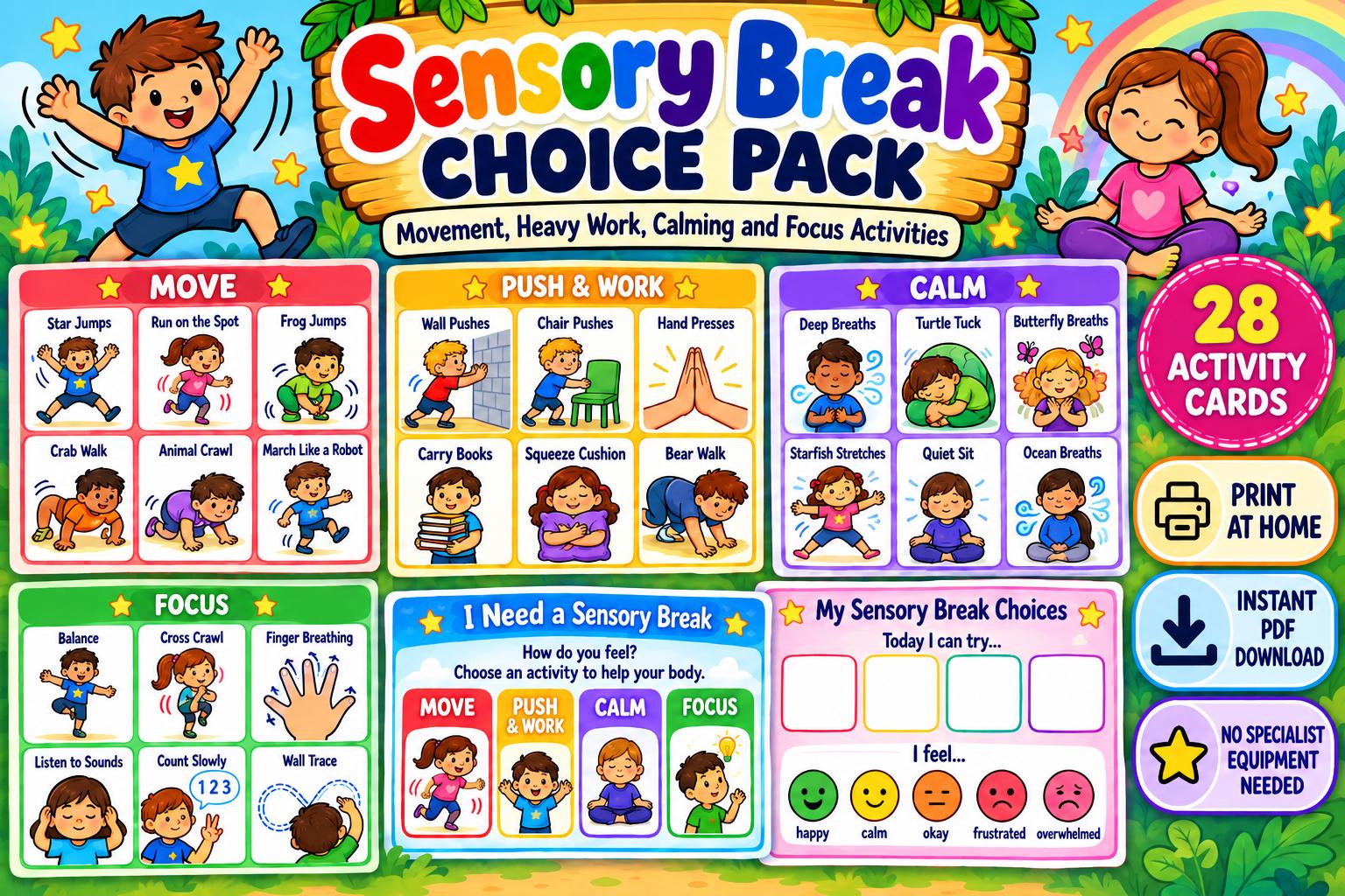 Work Done Report.pdf Sensory Break Choice Cards | Movement, Heavy Work, Calm & Focus ...