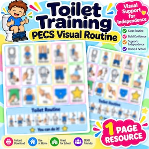 Pottränings-PECS-kort | Visuell rutin och bildutbyteskommunikation | Autism - SEND-stöd | Utskrivbar digital nedladdning