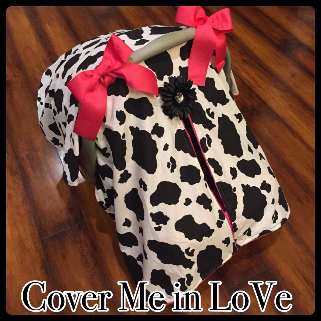 Cow Print and Hot Pink Minky Cowgirl Car Seat Canopy Set You Choose