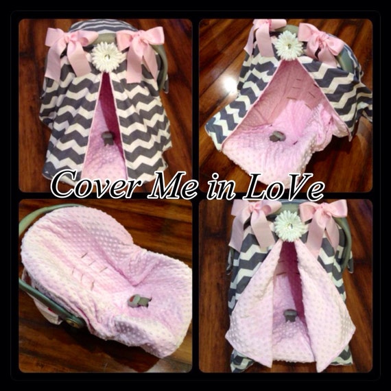 Grey chevron and pink minky Car seat canopy and seat cover. Etsy