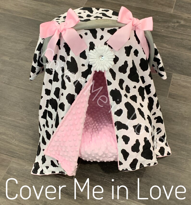 Car Seat Canopy Cow Print and Light Pink Minky Cowgirl Etsy