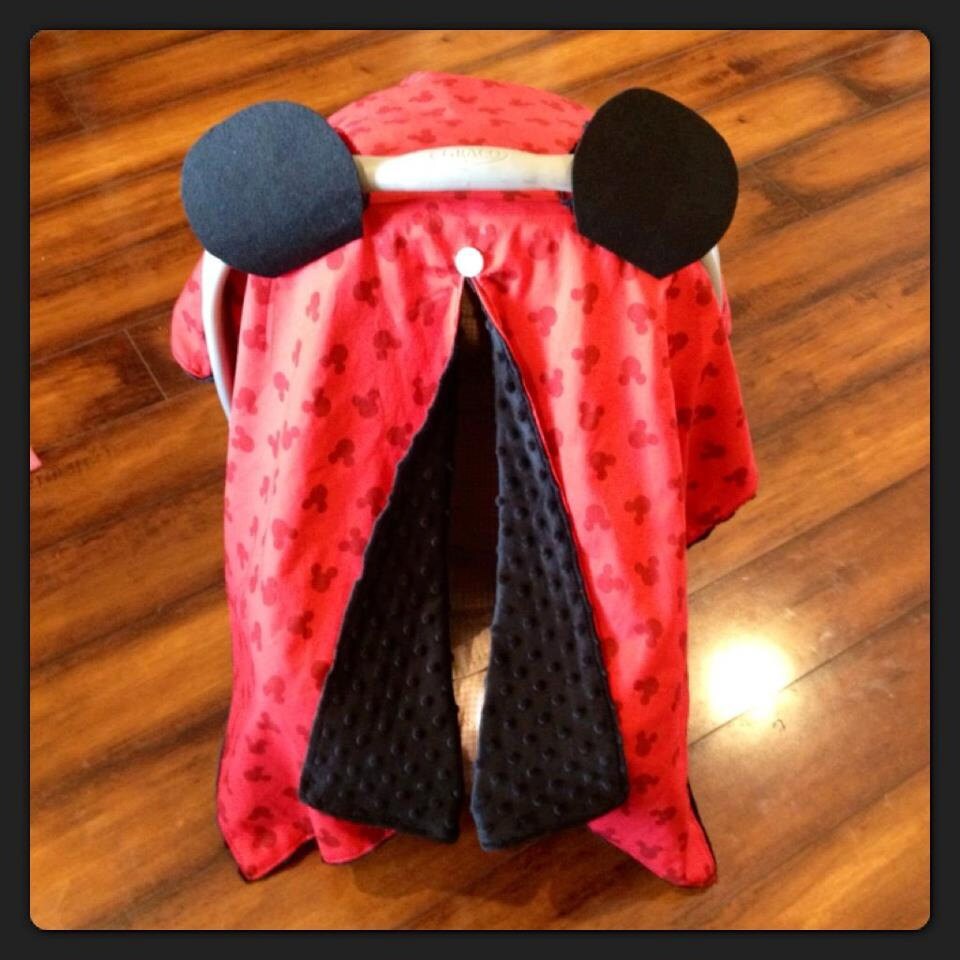 Mickey Mouse Car Seat Canopy Red Cotton Fabric With Black Minky Inside