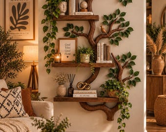 Tree Branch Bookshelf, Rustic Wall Shelf, Nature Inspired Decor