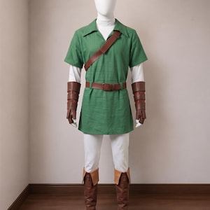 Link Cosplay-kostym, Zelda-inspirerad grön tunika, hjälte-tunika-outfit, fantasykrigar-kostym, Halloween och Comic Con.
