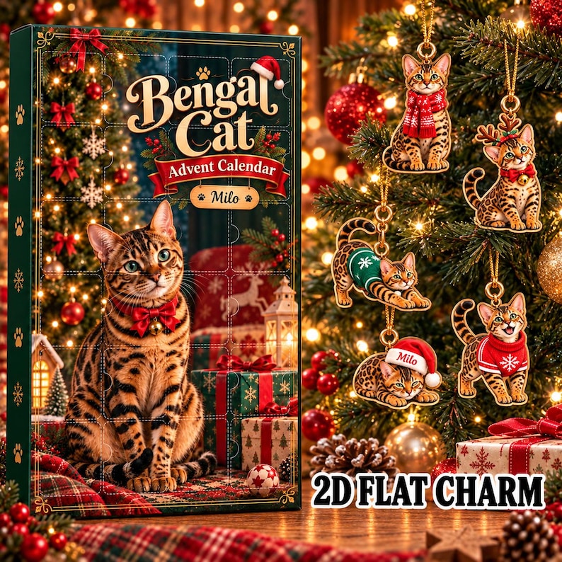 Personalized Bengal Cat Advent Calendar 2026, 24 Cat Christmas Ornament ...