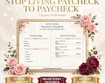 Stop Living Paycheck to Paycheck Budget Planner | Fillable PDF | Bill Tracker | Debt Payoff & Savings