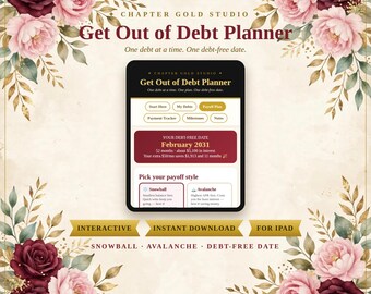 Get  out of Debt Planner, Interactive Debt Payoff Tracker, Snowball Avalanche Calculator, Debt-Free Planner, Digital Planner for iPad.