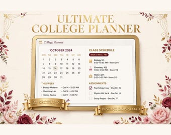 Ultimate College Planner iPad, Digital College Planner 22 Sections, 4 Year Degree Plan, Scholarship Tracker, Assignment Exam Schedule