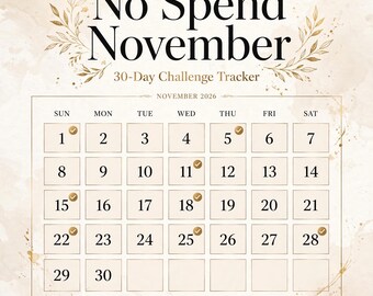 No Spend November Challenge Tracker 30 Day Money Saving Challenge