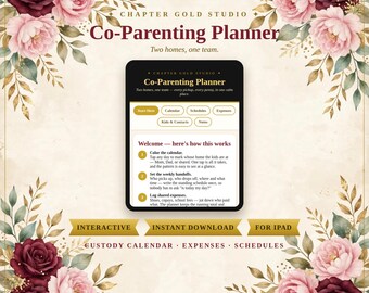 Co-Parenting Planner, Interactive Custody Calendar, Pickup Schedule and Shared Expense Tracker, Digital Planner for iPad, Divorced Parents