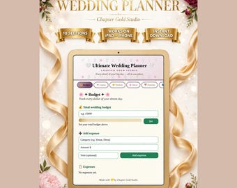 Wedding Planner Digital | Ultimate Wedding Planning Checklist with Budget Tracker Guest List Seating Chart | Bridal Planner iPa