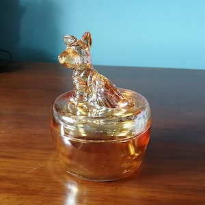 Jeannette Glass Marigold Scottie / Dog Powder Jar