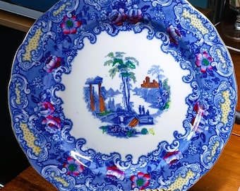 Bishop & Stonier Athena Transferware-Platte, blaues Motiv | Frühes 20. Jahrhundert | 25,7 cm