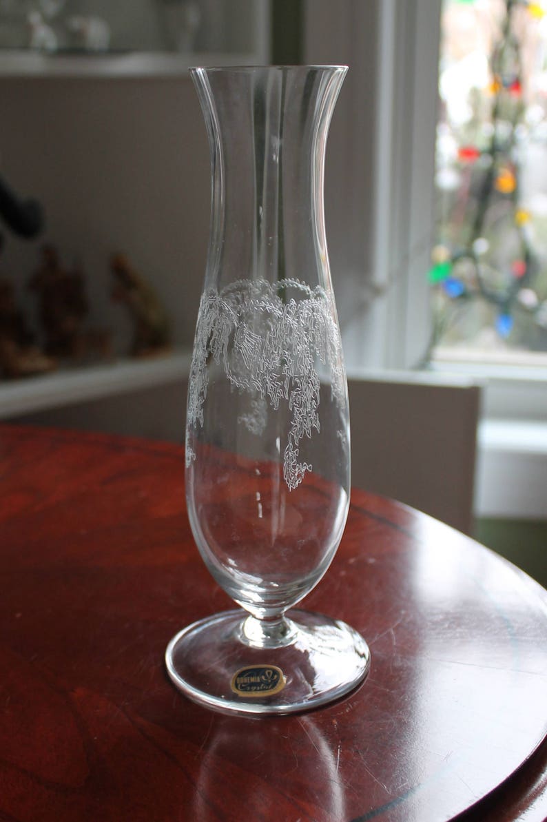 One Bohemia Crystal Thistle Pattern Etched Vase Etsy