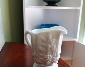 Westmoreland Glass Milk Glass / Milkglass Creamer / Jug/ Small Pitcher - Paneled Grape Pattern
