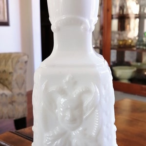 Portieux Vallerysthal Opaque White Glass Vase: Gargoyle & Floral Decor