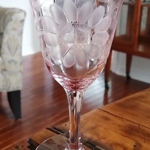 Vintage Hughes Pink Corn Flower Water Goblets