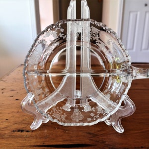 Cambridge Glass Relish Dish with the Rose Point Etch