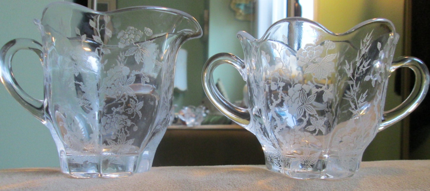 Duncan Miller Creamer & Sugar Indian Tree Etch Etsy