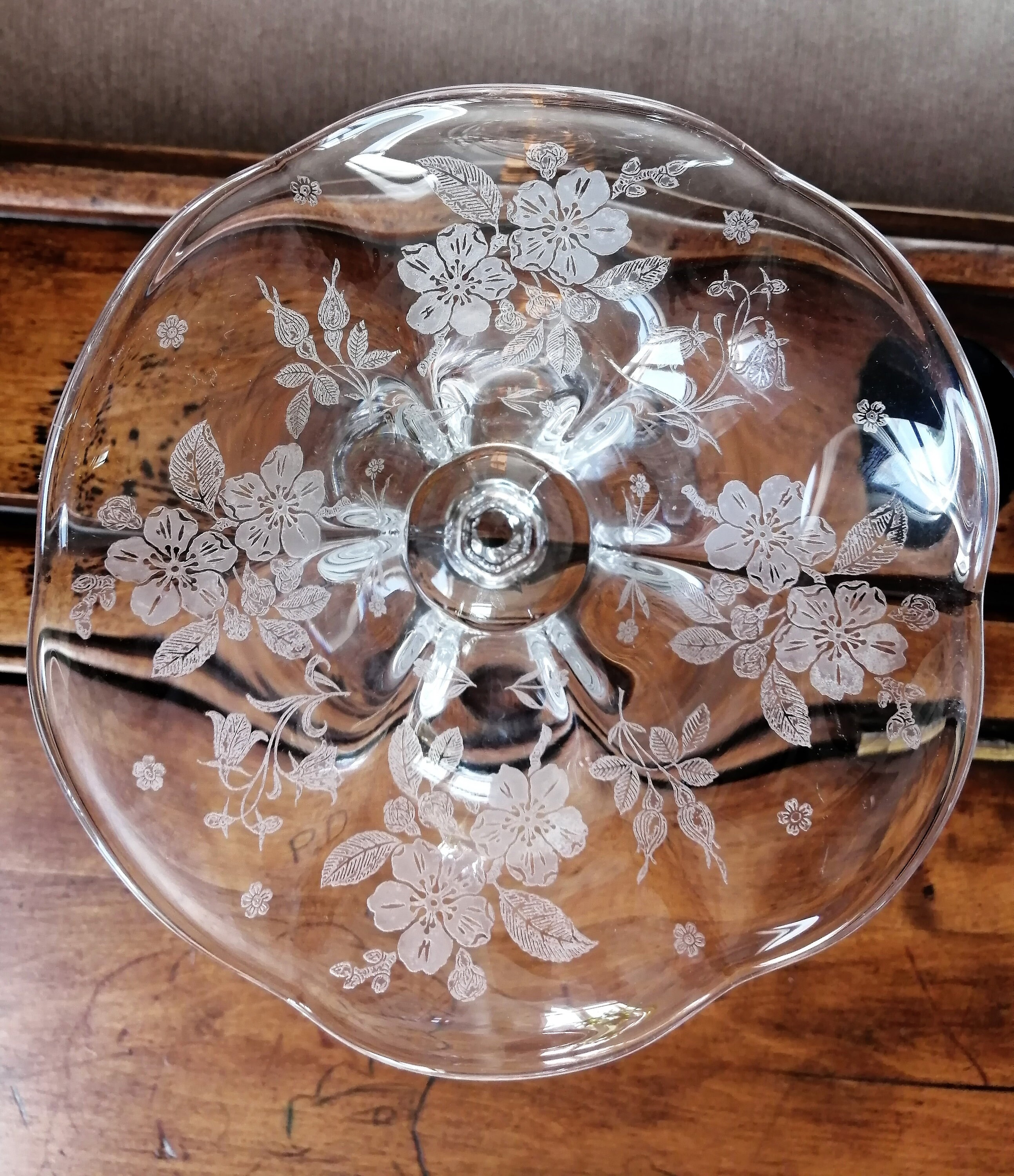 Duncan & Miller Canterbury Dish / Compote With Language of Flowers Etch