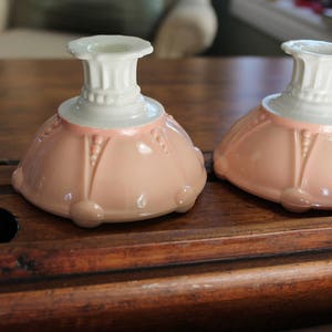 Hocking  Glass  Pink and White Candle Holders / Candleholders - Oyster and Pearl