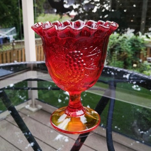 L.E. Smith / Smith Glass Ruffled Amberina Goblet in the Grape Pattern