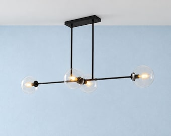 Cassia Linear Globe Chandelier | Mid-Century Brass Ceiling Light