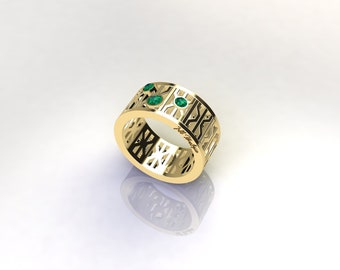 Custom New York City Gold Ring Band Subway grates, NYC jewelry, Manhattan wedding ring gift, Silver ruby jewelry, Original emerald design