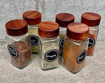 6er-Pack Gewürzdeckel aus Holz zum Schraubverschluss