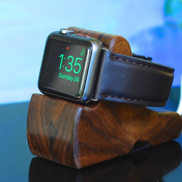 Apple Watch Dock - The RIPPLE in Walnut - Hides the cable - Perfect for Nightstand Mode .