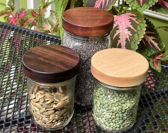 3-pack Wide Mouth Wooden Screw-top Mason Jar Lids  - Your Choice of Wood.