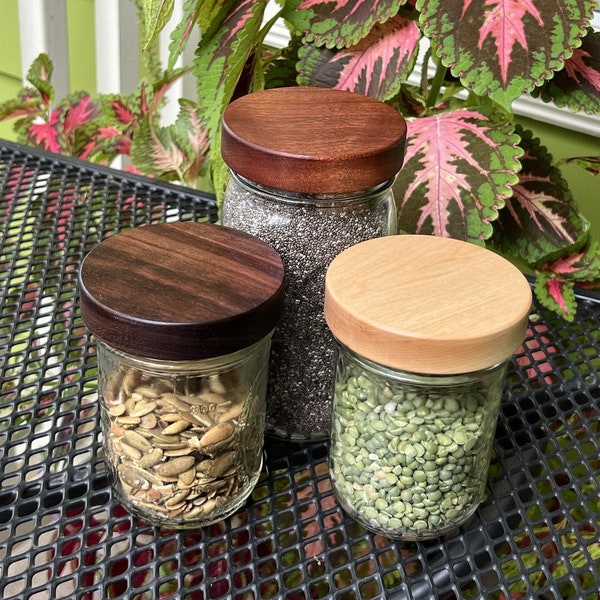 3-pack Wide Mouth Wooden Screw-top Mason Jar Lids  - Your Choice of Wood.