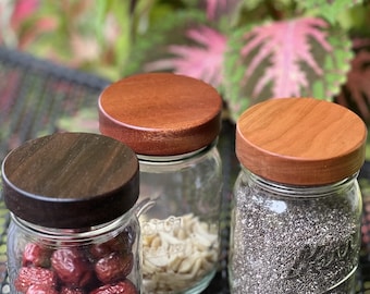 3-pack Regular Mouth Wooden Screw-top Mason Jar Lids  - Your Choice of Wood.