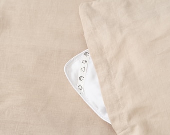 Quick-Change Linen Cotton Duvet Cover, Full-Zip Opening, Snap Corner Ties, Breathable Bedding, White or Flax, Queen & King