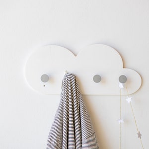 Cloud-shaped Kids Wall Clothes Hooks. Personalizable and Customizable Montessori Nursery Accessory.