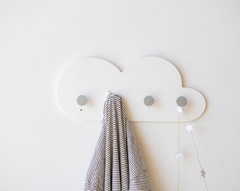 Cloud-shaped Kids Wall Clothes Hooks. Personalizable and Customizable Montessori Nursery Accessory.