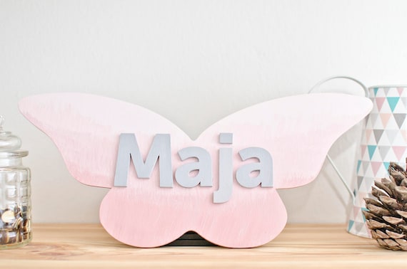 Kids Name Sign Girls Name Sign Pink Butterfly Girls Bedroom Decor Personalized Gift For Newborn Girl Butterfly Nursery Wall Decor