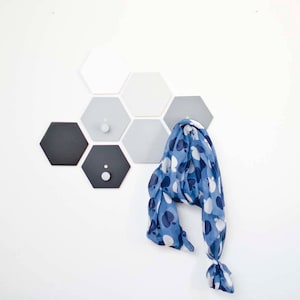 Entryway Coat Hooks. Bedroom Wall Hooks with Metal Pegs. Ombre Hexagon clothes hooks.  Honeycomb set wall decor. New house gift
