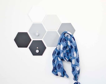 Entryway Coat Hooks. Bedroom Wall Hooks with Metal Pegs. Ombre Hexagon clothes hooks.  Honeycomb set wall decor. New house gift