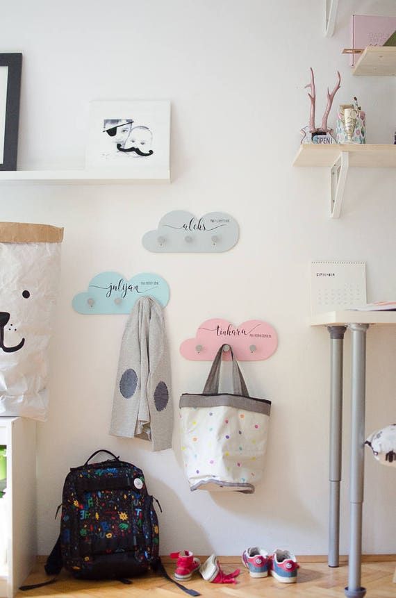 Montessori Girls Room Wall Hook Pink Cloud Nursery Wall Hooks For Kids Personalized Gift For Baby Girl