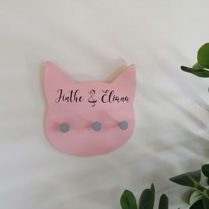 Cat shaped wooden wall hooks. Dusty pink kitty personalized Girls coat hook.