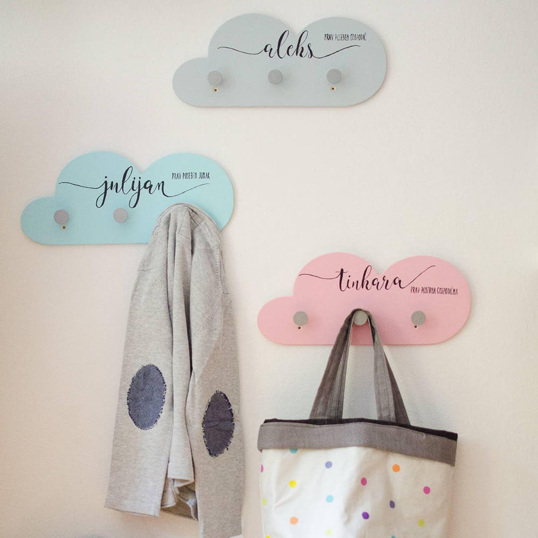 Baby Triplets Nursery Wall Hooks. Set of Three Personalized Clothes  Hangers. 