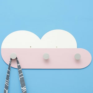 Nursery Wall Hook Board - Pink Wall Hook - Cloud Shape - Kids Coat Hooks - Peg Rack - Custom Decor Organization - Kids Room Backpack Hanger