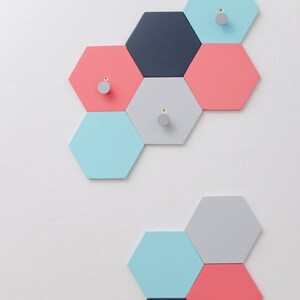 Monochrome Nursery Wall Hooks Set, Hexagon wall decor Custom