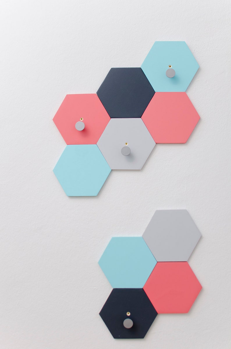 Monochrome Nursery Wall Hooks Set, Hexagon wall decor Custom